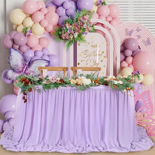 Miniatura 15 de QueenDream Falda de mesa de gasa azul bebé de 6 pies para mesa rectangular, mantel transparente para baby shower, boda, cumpleaños, fiesta temática