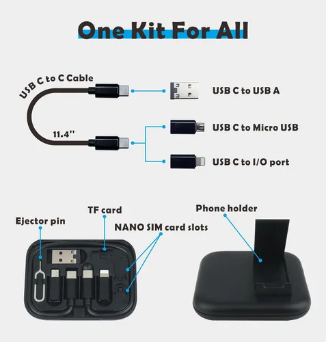 Miniatura 2 de Tarjeta de carga USB-C: kit de cable adaptador de carga múltiple USB con cable de 11.0 in, adaptadores USB C a A/Micro USB/luz, estuche de espejo