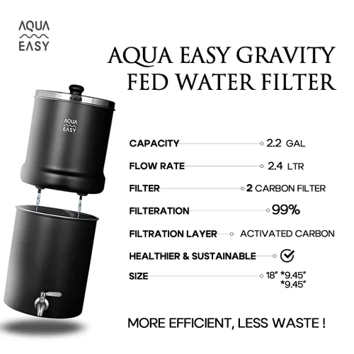 Miniatura 6 de AquaEasy Sistema de Filtro de Agua por Gravedad de Acero Inoxidable con Certificación NSF/ANSI 372 (2.25 Galones) 2X Filtro de Carbón Activado