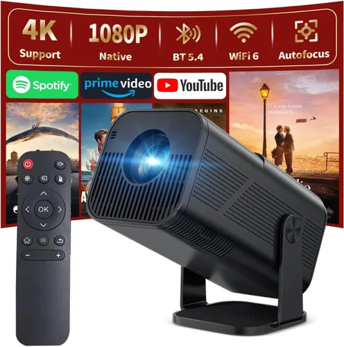 Miniatura 8 de Proyector HY300 con WIFI6 y Bluetooth, soporte 4K 1080P con Android TV 11.0, mini proyector portátil giratorio 180°, proyector de película auto