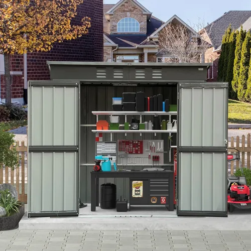 Miniatura 2 de Domi Cobertizo de almacenamiento para exteriores de 5 x 3 pies, cobertizo de jardín de metal con marco de acero galvanizado para bicicleta
