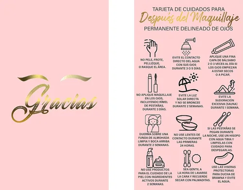 BRAWNA 50 Pck Tarjeta De Cuidado Para Después Del Maquillaje Permanente Delineado De Ojos - Delineado De Ojos Español PMU Eyeliner Postcare Tarjetas