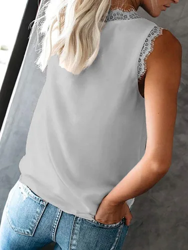 Miniatura 3 de Famulily Blusa sin mangas con encaje y cuello en V para mujer