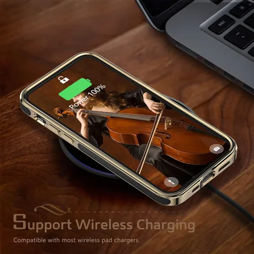 Miniatura 6 de LOHASIC Compatible con iPhone 14 Pro Max, funda delgada de cuero galvanizado dorado, antiarañazos, suave cubierta trasera protectora para hombre