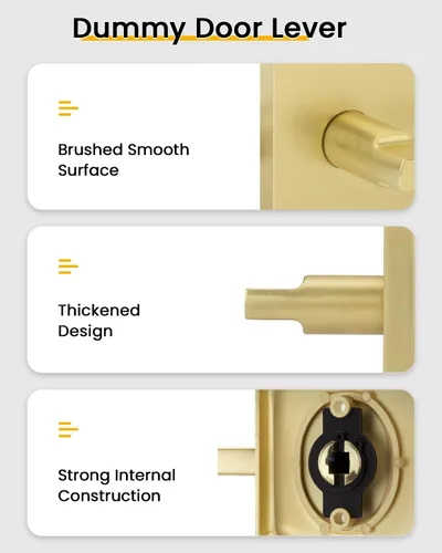 Miniatura 7 de Goldenwarm Manija de puerta simulada de oro cepillado – Palanca interior decorativa sin giro para despensa, puertas francesas y armarios (2 piezas)