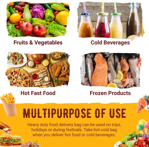 Miniatura 7 de APQ Supply Bolsa de entrega de alimentos aislada negra, bolsas de comestibles aisladas con cierre superior, bolsa de catering para entregas