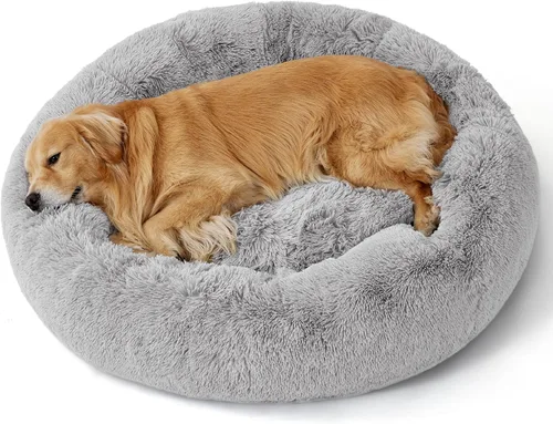 Miniatura 101 de Bedsure - Cama relajante para perro mediano, lavable, tipo dona, cama para gato, antideslizante, redonda, afelpada, mullida, de piel sintética