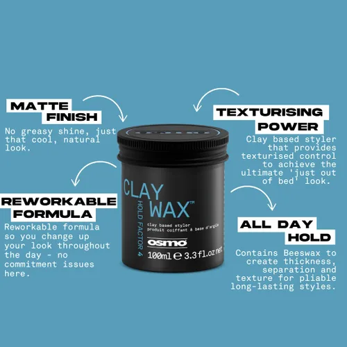 Miniatura 2 de Osmo Cera de arcilla de sujeción firme para acabado mate sin brillo para un aspecto natural durante todo el día para todo tipo de cabello, 3.4 fl oz