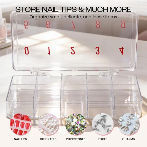 Miniatura 5 de Beauticom Caja organizadora de 10 puntas de arte de uñas vacías de Estados Unidos, color transparente, para puntas de uñas postizas, vitaminas