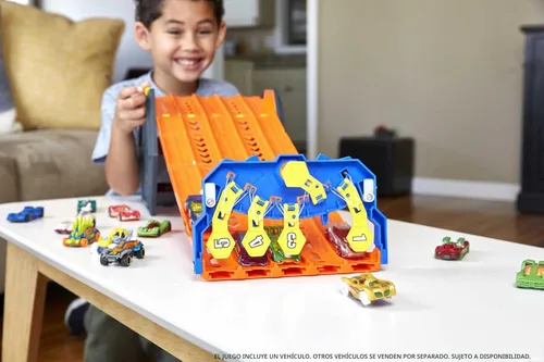 Miniatura 2 de Hot Wheels Track Builder Action, Pista de Carreras Desplegable, Juego de Pista con Pista de Carreras de 5 Carriles y Cubo de Almacenamiento