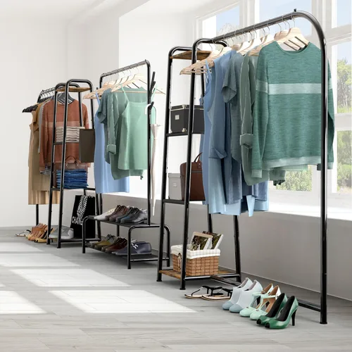Miniatura 6 de Simple Houseware Perchero de ropa resistente con 4 estantes, organizador portátil de armario para colgar ropa, negro