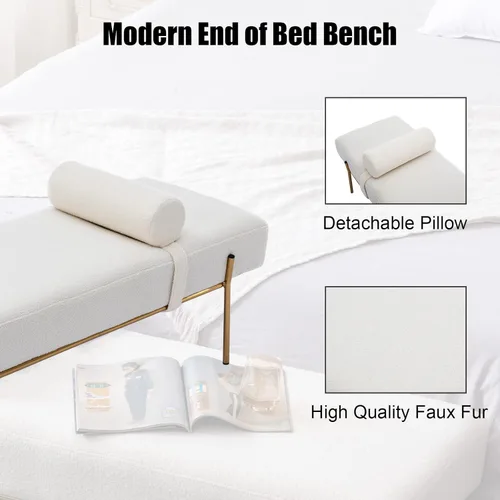 Miniatura 4 de Moderno banco de entrada tapizado con almohada desmontable para sala de estar, banco otomano de piel sintética con patas de metal dorado, cómodo