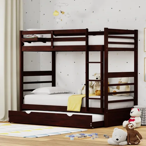 Miniatura 9 de Glenwillow Home Litera Plana de madera maciza individual sobre cama matrimonial, color espresso