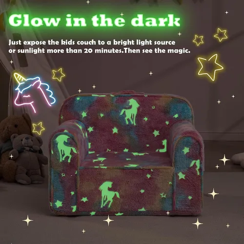 Miniatura 5 de Cómoda silla de espuma para niños, sillón para niños, sofá para niños, sofá para niños, silla de lectura con brillo en la oscuridad (rosa brillante)