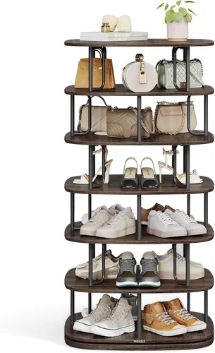 Miniatura 8 de VASAGLE Zapatero de 7 niveles, torre giratoria para zapatos, organizador de armario de zapatos, estante para zapatos, 28-35 pares, 23.6 x 23.6 x