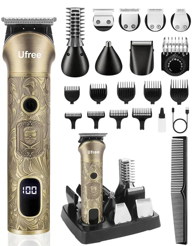 Ufree Cortadora de barba para hombres, afeitadora eléctrica, kit de corte de pelo inalámbrico para bigote, cuerpo, nariz, oreja, cabello facial, kit