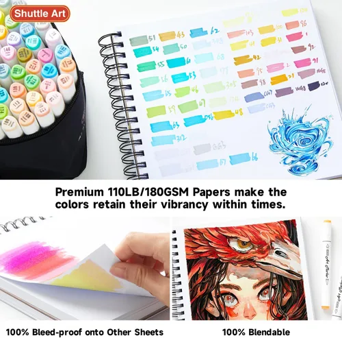 Miniatura 4 de Shuttle Art Almohadilla de Marcadores, Cuaderno de Bocetos Cuadrado Portátil de 8.3”x8.9”, 80 Hojas de Papel para Dibujo con Marcadores, Papel