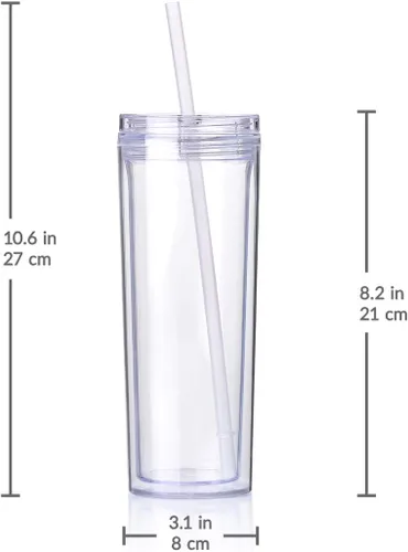 Miniatura 6 de Cupture Vasos delgados de acrílico con pajitas, 18 onzas, paquete de 8 (transparente)