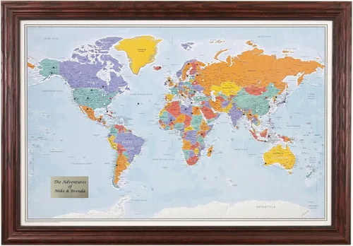 Miniatura 20 de Póster personalizado en lienzo enrollado con mapa del mundo, arte de pared con chinchetas – Grande 24" x 36" mapa del mundo de océanos azules
