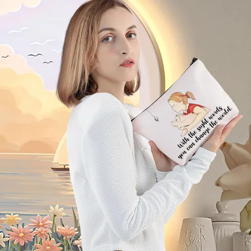 Miniatura 5 de LEVLO Bolsa de cosméticos de dibujos animados de cerdo Wilbur y helecho Spider Charlotte Fans regalo con las palabras de vista que puedes cambiar
