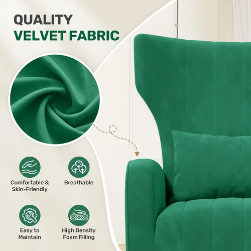 Miniatura 3 de Nalupatio Sillas de Acento Modernas para Sala de Estar Sillas Tapizadas de Tela de Terciopelo Silla de Lectura Sillón con Brazos de Mediados de Verde