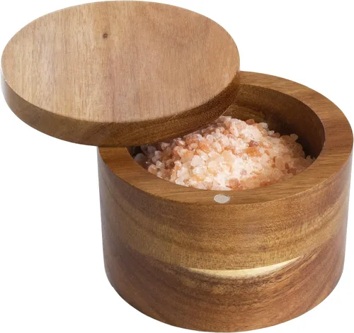 Miniatura 7 de Totally Bamboo Rock & Branch Acacia Duet - Cuenco para sal y pimienta, salero y caja de almacenamiento con dos compartimentos, tapa giratoria