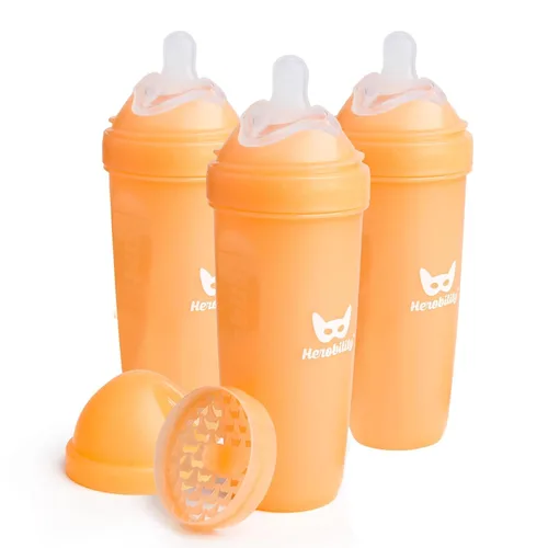 Miniatura 12 de Herobility - Biberones dobles anticólicos para bebé – 240 ml/8.5 fl oz – paquete de 3 – Melocotón A7) Melocotón