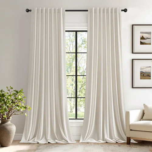 Miniatura 55 de EMEMA Juego de 2 paneles de cortinas de terciopelo de 63 pulgadas, con pestaña trasera y bolsillo para barra, cortinas con aislamiento térmico