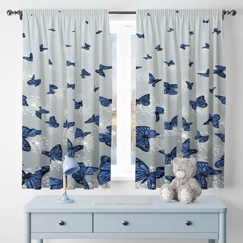 Miniatura 3 de Cortinas de mariposa, mariposa azul, diente de león blanco, románticas, para niñas y mujeres, insonorizadas, aisladas, con bolsillo para barra