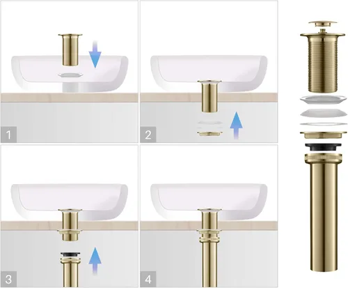 Miniatura 6 de Tapón de drenaje desplegable para fregadero de baño, drenaje desplegable sin desbordamiento (oro cepillado)