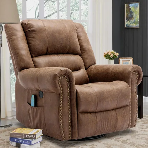 Miniatura 9 de VIVIJASON Silla reclinable giratoria de masaje con calor y vibración, silla reclinable manual giratoria de 360° con control remoto, bolsillos