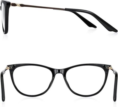 Miniatura 3 de Gafas de lectura de ojo de gato para mujer, lectores de bloqueo de luz azul, montura de acetato y bisagra de resorte Negro