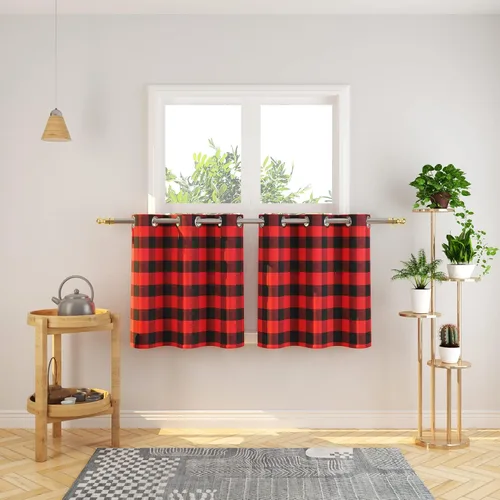 Miniatura 110 de Cortinas de 24 pulgadas de largo con diseño Buffalo Check Gingham Plaid para ventanas de cocina y baño, tratamiento para ventanas con 2 paneles