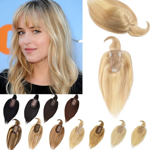 Miniatura 18 de Toppers de cabello humano real para mujeres con cabello delgado, 6 pulgadas, marrón oscuro