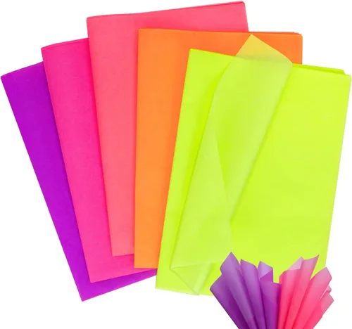Larcenciel Papel de Seda Fluorescente para Envolver Regalos - 50 Hojas para Bolsas de Regalo, Embalaje, Manualidades - Arte Neón Multicolor para
