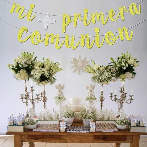 Miniatura 4 de Mi Primera Comuniòn Banner – Bautismo de bebé/Primera Comunión – Dios bendiga a este niño Baby Shower boda fiesta decoración suministros