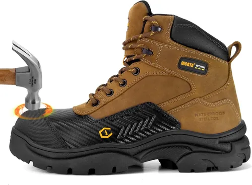 Miniatura 8 de Jacata Botas de trabajo impermeables de cuero con punta suave/de acero para hombre, resistentes al aceite/antideslizantes de 6 pulgadas con suela