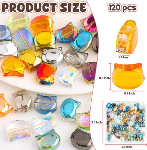 Miniatura 2 de 120 piezas de cuentas de cabeza de gato, cuentas de cabeza de gato de cristal chapadas en electrochapado, cuentas de vidrio hechas a mano