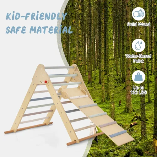 Miniatura 5 de OLAKIDS Pikler - Juego de triángulos 3 en 1, juguetes de escalada para niños pequeños, plegable de madera Montessori Gimnasio Jungle para bebés