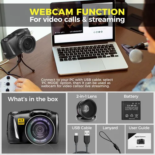 Miniatura 7 de Cámara digital con lente macro y gran angular 48MP 4K Autofocus Vlogging Cámara para fotografía Pantalla de 3.0 pulgadas Cámara compacta