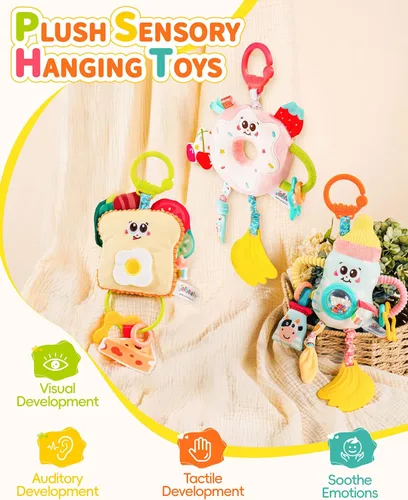Miniatura 2 de Jollybaby Juguete de Vibración y Tracción para Bebé - Juguetes Sensoriales Colgantes para Tiempo Boca Abajo para Asiento de Auto, Cochecito, Cuna