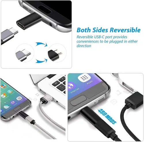 Miniatura 3 de Adaptador USB C hembra a micro USB macho (paquete de 2), adaptador micro USB a USB C, cargador rápido, cable de alimentación, extensor de tira