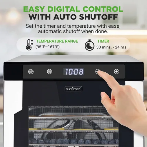 Miniatura 4 de NutriChef Deshidratador eléctrico de alimentos para encimera, 900 W, máquina de carne de res de varios niveles, secadora de frutas y verduras