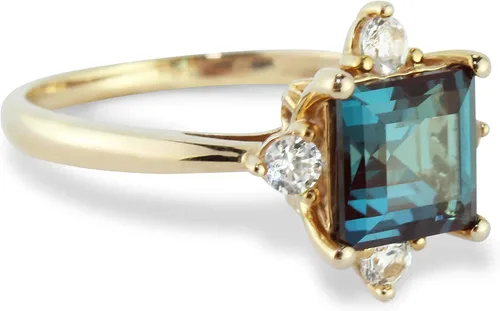 Heartland By Beverley Mitchell - Anillo de oro rosa de 10 quilates, 0.276 in, corte cuadrado, color verde azulado, creado en laboratorio y catedral