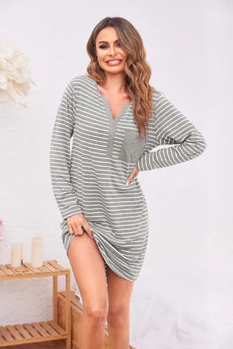 Miniatura 4 de Ekouaer Camisón o pijama de manga larga con cuello en V y botones para mujer