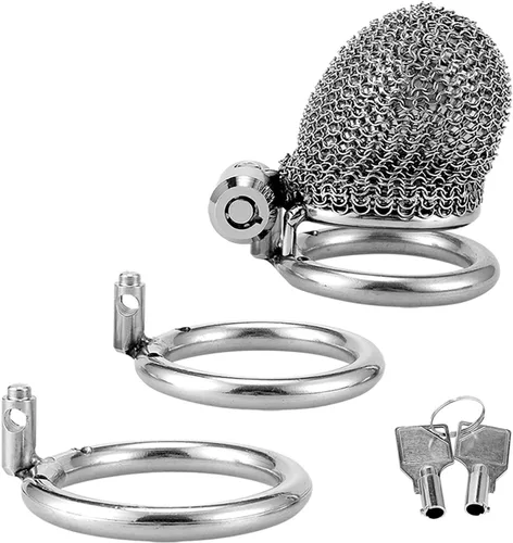 Miniatura 8 de Chastity Device - Juego de 3 anillos y bloqueo invisible de malla metálica para pene para adultos, juguetes sexuales BDSM, dispositivos de bondage