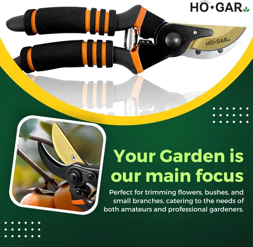 Miniatura 5 de HO.GAR Kit de tijeras de podar de titanio de alta calidad: podadoras manuales profesionales resistentes, tijeras de jardinería, tijeras ergonómicas.
