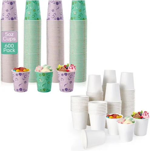 TV TOPVALUE Paquete de 1200 vasos de papel desechables, paquete de 600 tazas de café espresso blanco de 4 onzas y 600 vasos coloridos para enjuague