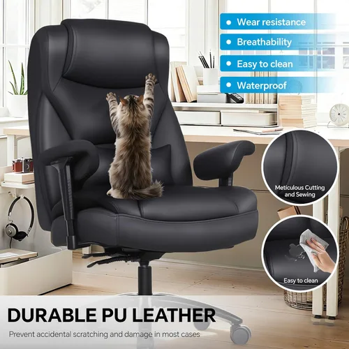 Miniatura 4 de Silla de escritorio de oficina grande y alta con reposabrazos de 5 posiciones, silla de oficina ejecutiva resistente de 650 libras, asiento extra