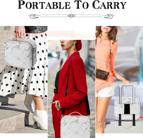 Miniatura 7 de Bolsa de maquillaje de viaje de 10.4 pulgadas, estuche portátil de maquillaje, organizador de bolsas de cosméticos con divisores ajustables y correa